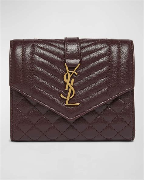 Saint Laurent YSL Trifold Compact Wallet in Quilted Leather